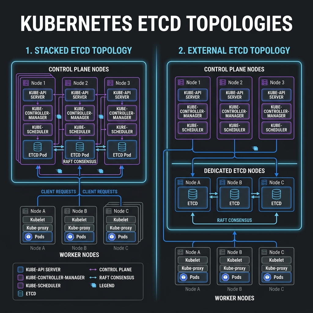 Kubernetes etcd Topologies (Stacked vs. External)