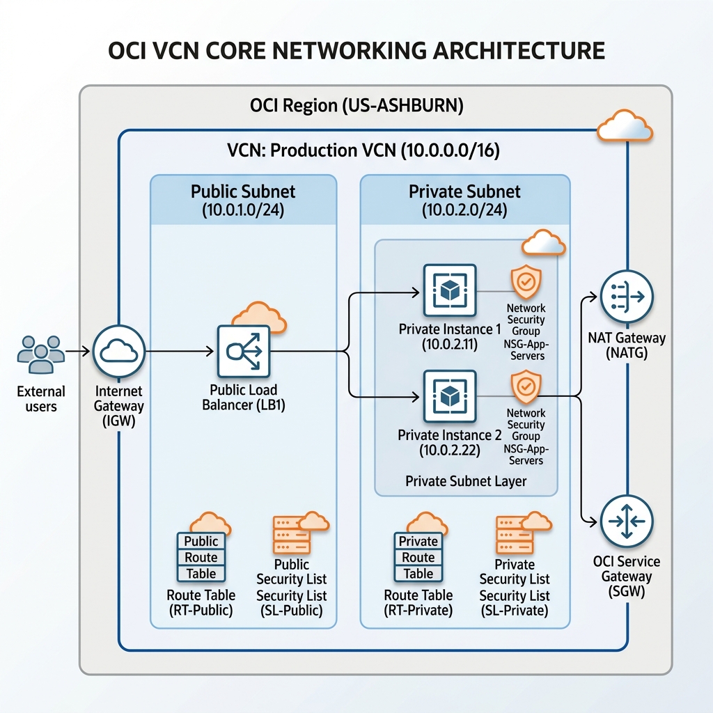 OCI VCN core networking topology