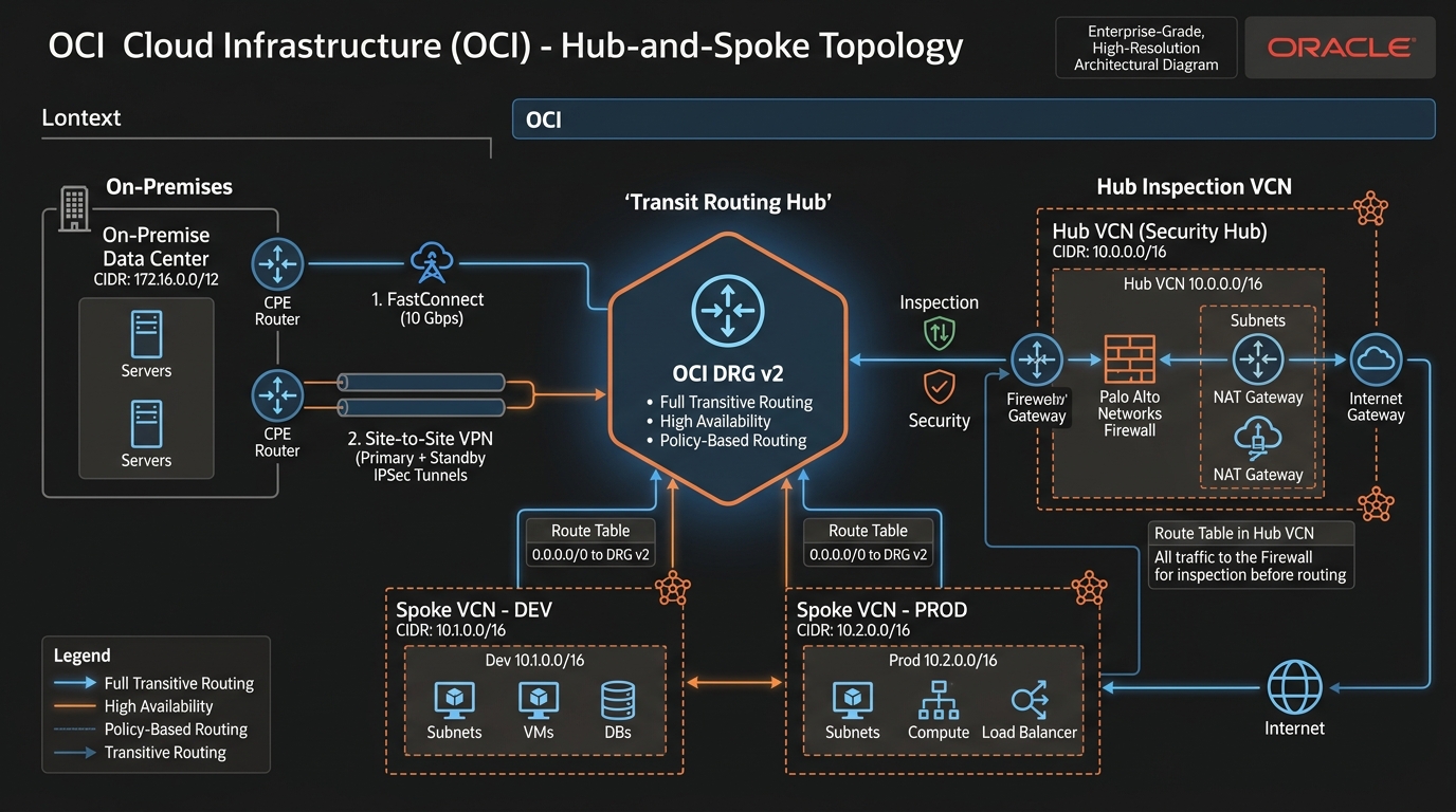 OCI Transit Hub VCN Architecture & Firewall Insertion Diagram