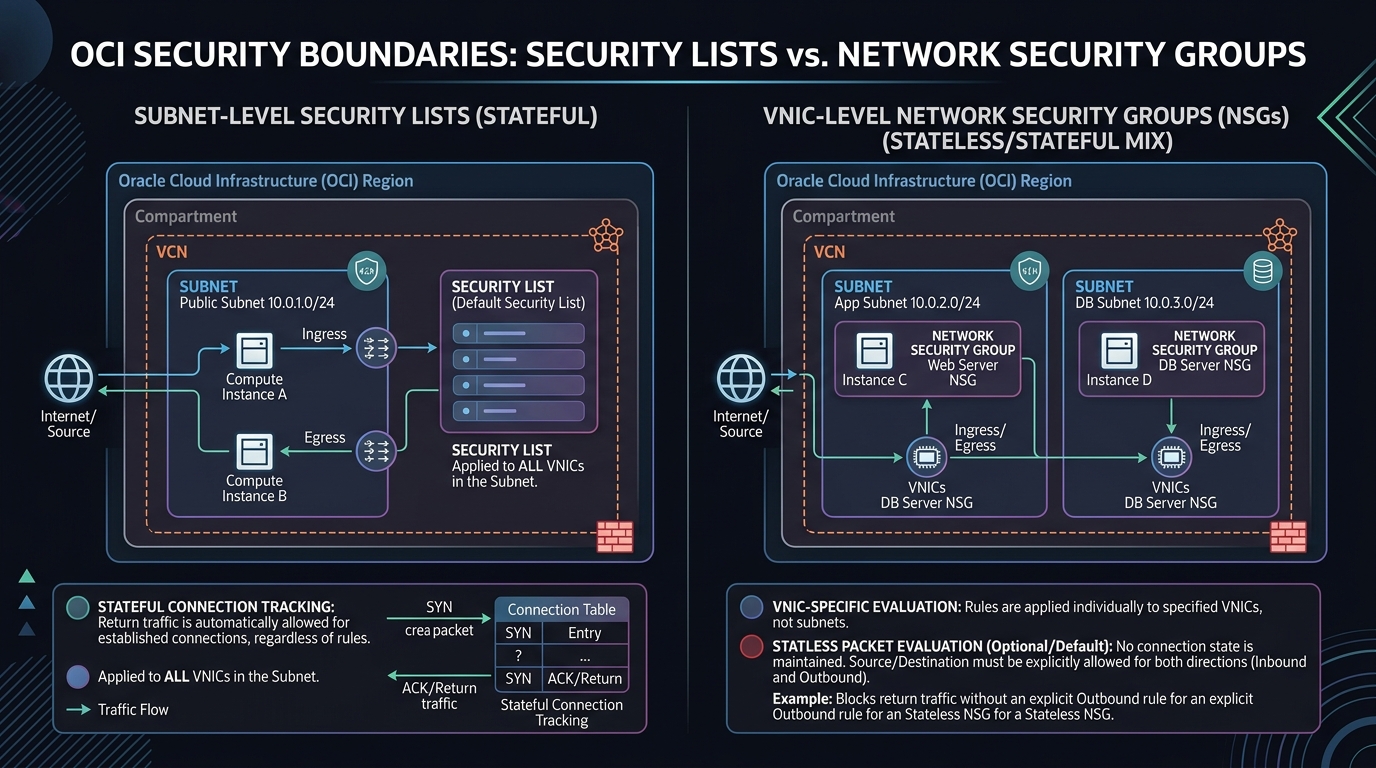 OCI Security Boundaries: Security Lists vs Network Security Groups